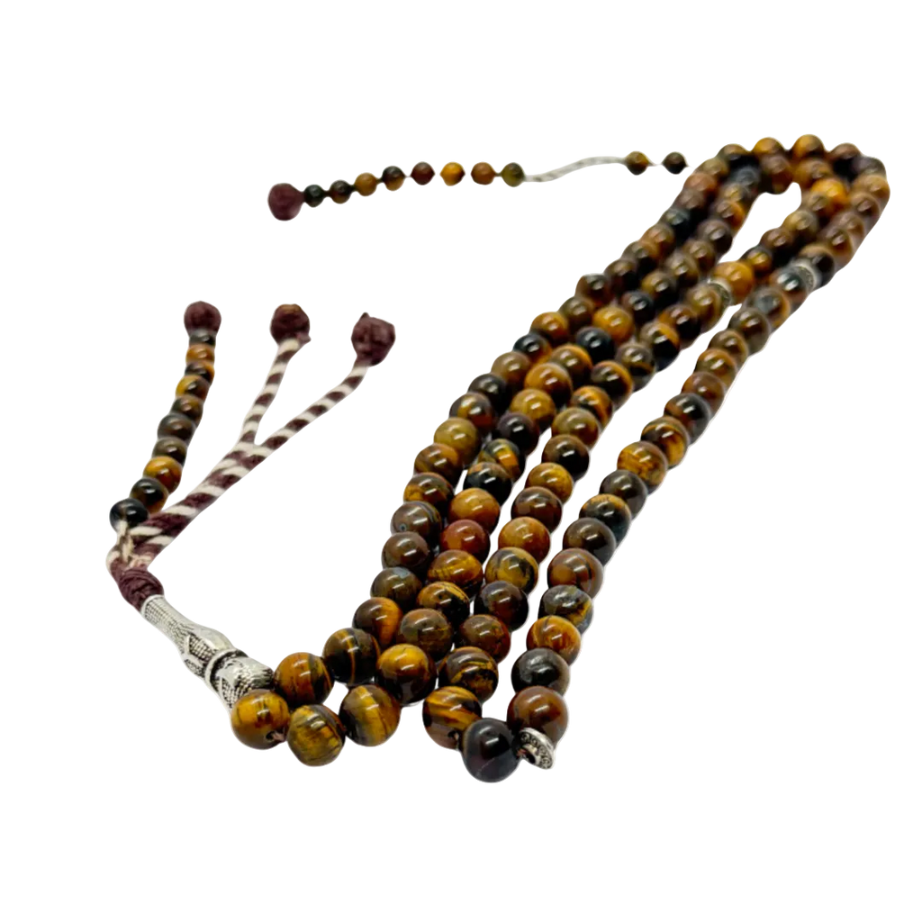 سبحة حجر عين النمر (Tiger Eye) بلضم أفريقي | 100 حبة