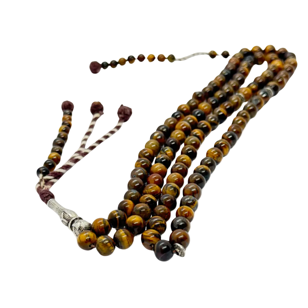 سبحة حجر عين النمر (Tiger Eye) بلضم أفريقي | 100 حبة