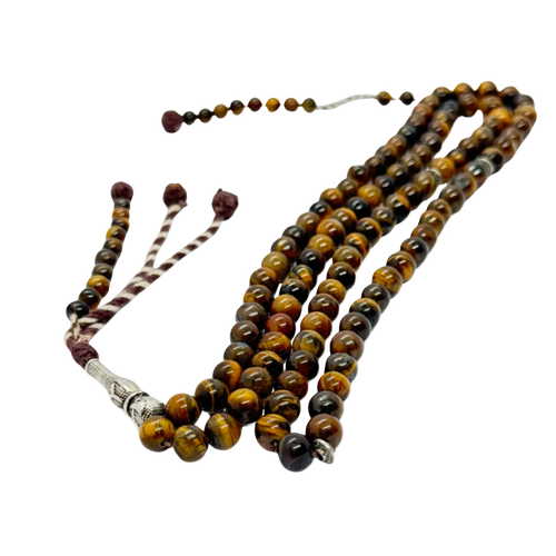 سبحة حجر عين النمر (Tiger Eye) بلضم أفريقي | 100 حبة