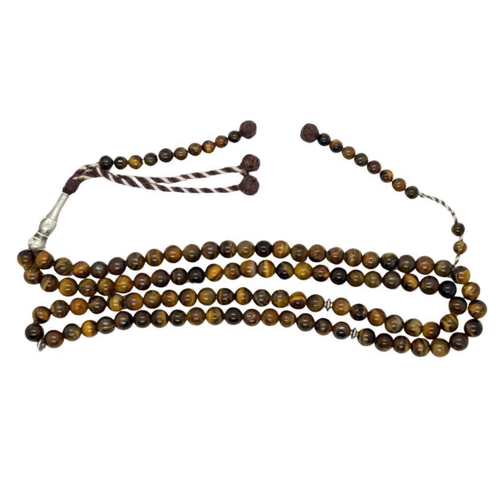 سبحة حجر عين النمر (Tiger Eye) بلضم أفريقي | 100 حبة
