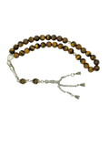 سبحة حجر عين النمر (Tiger Eye) بشرابة معدنية | 33 حبة