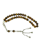 سبحة حجر عين النمر (Tiger Eye) بشرابة معدنية | 33 حبة