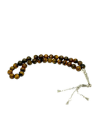 سبحة حجر عين النمر (Tiger Eye) بشرابة معدنية | 33 حبة